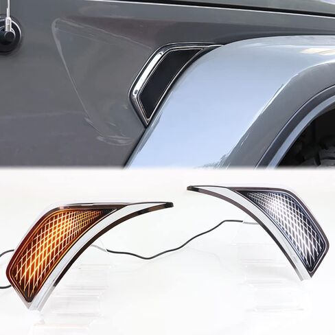 LED Side Marker Light Replacement Compatible with Jeep Wrangler JL JT 2018 2019 2020 2021 2022 Front Fender Marker Lamp with Dynamic Sequential Turn Signal Chrome Spider Web Style in Saudi Arabia
