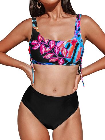 CUPSHE Women's Bikini Sets Bathing Suit High Waisted Square Neck Drawstring U Back Hook Wide Straps in Saudi Arabia