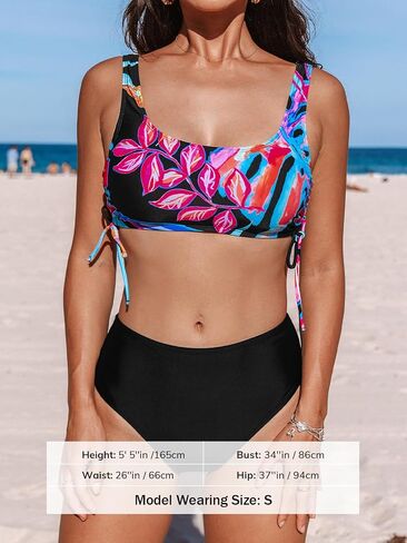 CUPSHE Women's Bikini Sets Bathing Suit High Waisted Square Neck Drawstring U Back Hook Wide Straps in Saudi Arabia