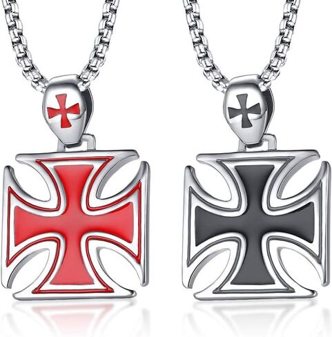 Stainless Steel Jerusalem Knights Templar Maltese Cross Pendant Necklace with Box Chain… in Saudi Arabia