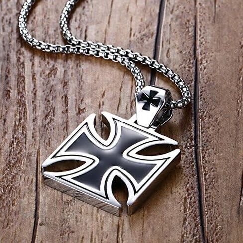 Stainless Steel Jerusalem Knights Templar Maltese Cross Pendant Necklace with Box Chain… in Saudi Arabia