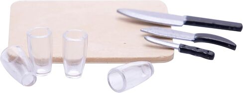 8Pcs 1:12 Dollhouse Accessories Miniatures Toys a Group of Kitchen Cutting Board & Knives with Cups for Scene Setting Dollhouse Kitchen Decoration Toys in Saudi Arabia