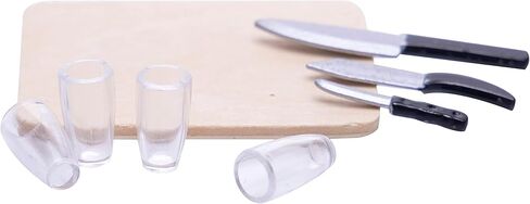 8Pcs 1:12 Dollhouse Accessories Miniatures Toys a Group of Kitchen Cutting Board & Knives with Cups for Scene Setting Dollhouse Kitchen Decoration Toys in Kuwait