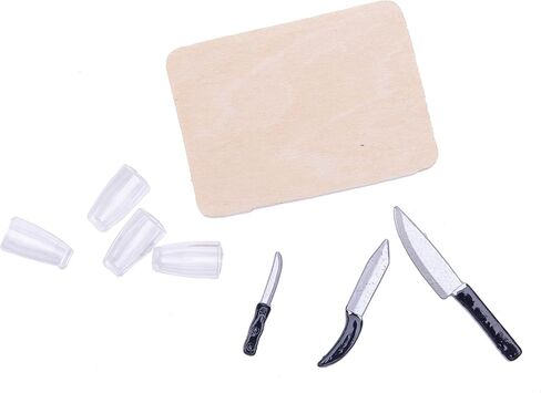 8Pcs 1:12 Dollhouse Accessories Miniatures Toys a Group of Kitchen Cutting Board & Knives with Cups for Scene Setting Dollhouse Kitchen Decoration Toys in Kuwait