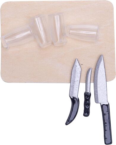 8Pcs 1:12 Dollhouse Accessories Miniatures Toys a Group of Kitchen Cutting Board & Knives with Cups for Scene Setting Dollhouse Kitchen Decoration Toys in Kuwait