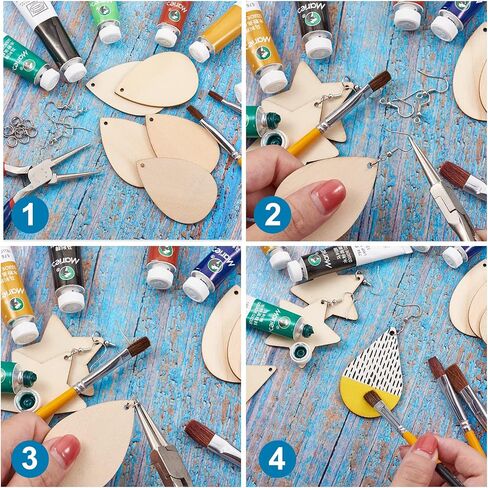 Wooden Dangle Earring Making Kit with 48Pcs Burlywood Filigree Pendants 48Pcs Jump Rings & 48Pcs Earring Hooks for DIY Craft in Saudi Arabia