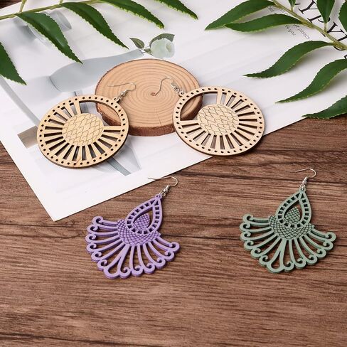 Wooden Dangle Earring Making Kit with 48Pcs Burlywood Filigree Pendants 48Pcs Jump Rings & 48Pcs Earring Hooks for DIY Craft in Saudi Arabia