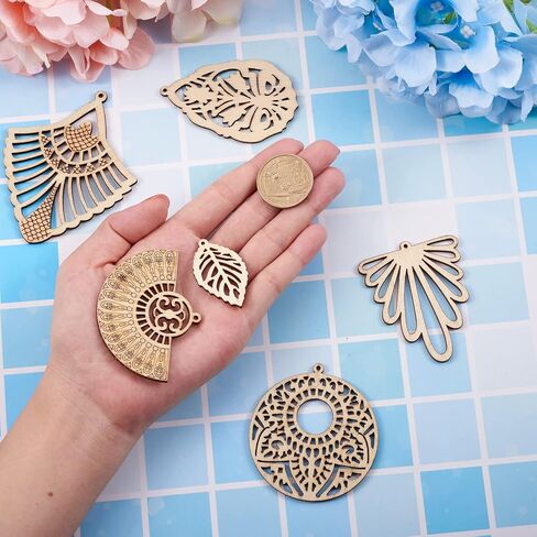 Wooden Dangle Earring Making Kit with 48Pcs Burlywood Filigree Pendants 48Pcs Jump Rings & 48Pcs Earring Hooks for DIY Craft in Saudi Arabia