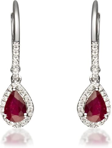 حلق خلفي من الذهب الأبيض عيار 10 قيراط على شكل كمثرى روبي أصلية مع الماس الطبيعي (I1) من جين آند جريس. in Kuwait