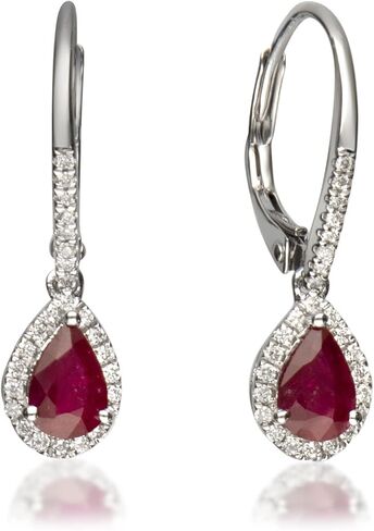 حلق خلفي من الذهب الأبيض عيار 10 قيراط على شكل كمثرى روبي أصلية مع الماس الطبيعي (I1) من جين آند جريس. in Kuwait