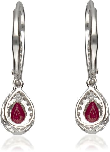 حلق خلفي من الذهب الأبيض عيار 10 قيراط على شكل كمثرى روبي أصلية مع الماس الطبيعي (I1) من جين آند جريس. in Kuwait