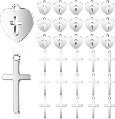 100 Pcs Silver Cross Charms 60 Small Cross Charms for Jewelry Making 40 Heart Shaped Religious Charms Mini Metal Christian Charms for DIY Crafts Necklace Bracelet Earring Keychain Supplies in Saudi Arabia