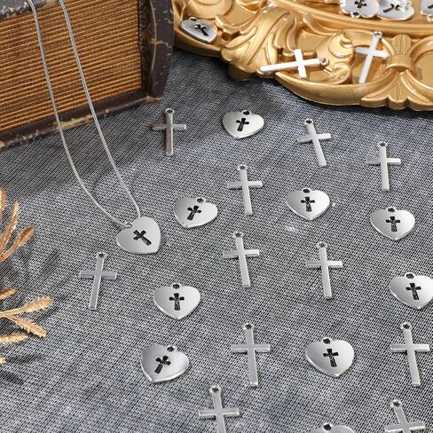 100 Pcs Silver Cross Charms 60 Small Cross Charms for Jewelry Making 40 Heart Shaped Religious Charms Mini Metal Christian Charms for DIY Crafts Necklace Bracelet Earring Keychain Supplies in Saudi Arabia