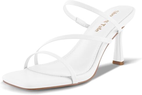 Shoe'N Tale Strappy Heels Women's Stiletto Mule Sandals | 3.37 Inch Kitten Heel, Square Open Toe Mule Sandals for Dressy Daily Outfits in Saudi Arabia