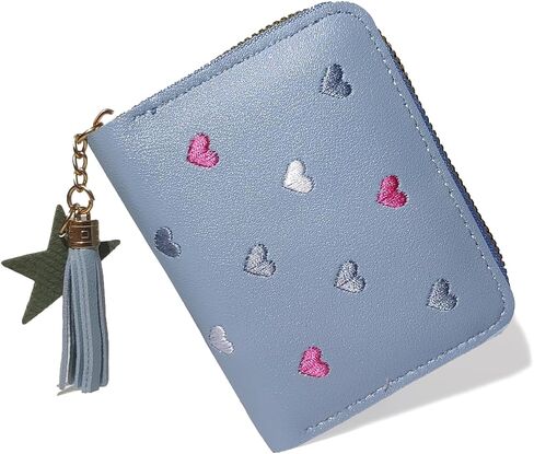 StillvollMao Coin Purse, PU Leather Change Purse Small Wallet for Women Credit Card ID Card Holder with Heart Embroidered patterns and Cute Pendant (Pink) in Saudi Arabia