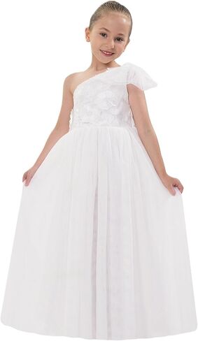 2Bunnies 3D Flower Applique Floral Fairy Embroidered Overlay Strap Tie Tulle One Shoulder A-Line Flower Girl Dress in Saudi Arabia
