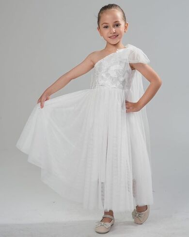 2Bunnies 3D Flower Applique Floral Fairy Embroidered Overlay Strap Tie Tulle One Shoulder A-Line Flower Girl Dress in Saudi Arabia