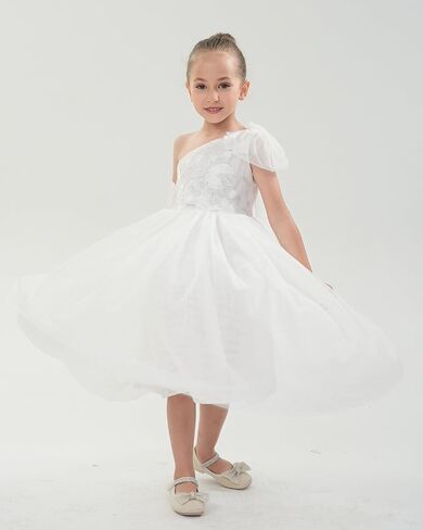2Bunnies 3D Flower Applique Floral Fairy Embroidered Overlay Strap Tie Tulle One Shoulder A-Line Flower Girl Dress in Saudi Arabia