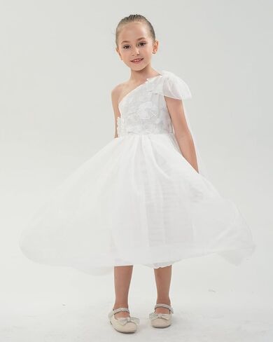 2Bunnies 3D Flower Applique Floral Fairy Embroidered Overlay Strap Tie Tulle One Shoulder A-Line Flower Girl Dress in Saudi Arabia