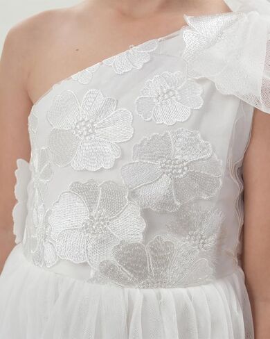 2Bunnies 3D Flower Applique Floral Fairy Embroidered Overlay Strap Tie Tulle One Shoulder A-Line Flower Girl Dress in Saudi Arabia