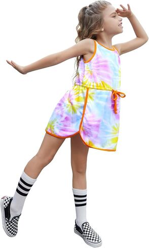 Perfashion Girls T-Shirt Dress Drawstring Waist Tank Dress Terry Sundress with Pockets for 4-13 Years in Saudi Arabia