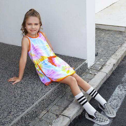Perfashion Girls T-Shirt Dress Drawstring Waist Tank Dress Terry Sundress with Pockets for 4-13 Years in Saudi Arabia