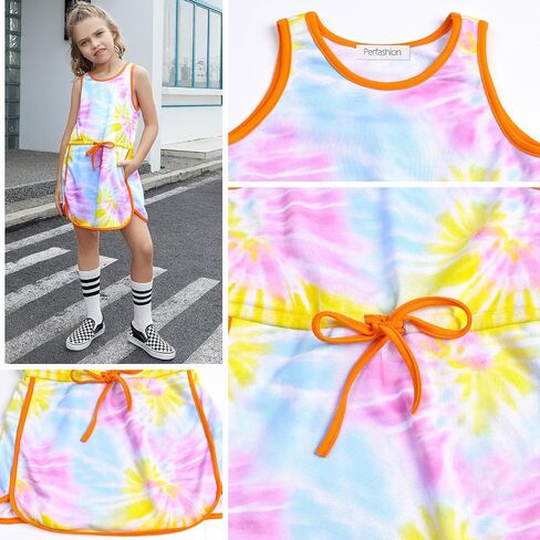 Perfashion Girls T-Shirt Dress Drawstring Waist Tank Dress Terry Sundress with Pockets for 4-13 Years in Saudi Arabia