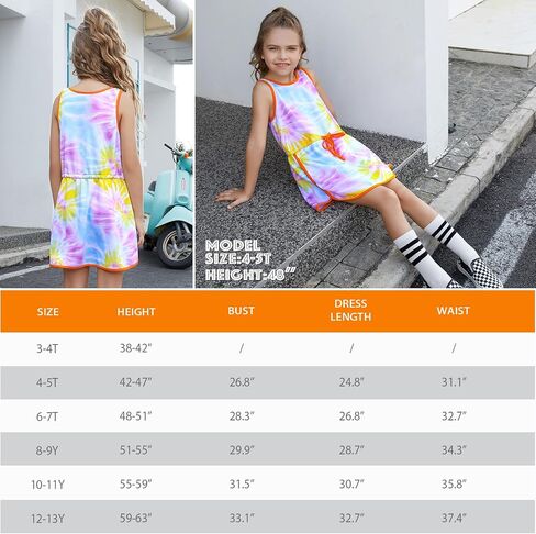 Perfashion Girls T-Shirt Dress Drawstring Waist Tank Dress Terry Sundress with Pockets for 4-13 Years in Saudi Arabia
