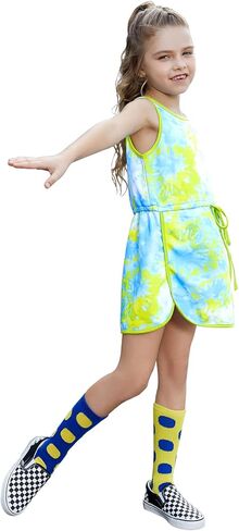 Perfashion Girls T-Shirt Dress Drawstring Waist Tank Dress Terry Sundress with Pockets for 4-13 Years in Saudi Arabia