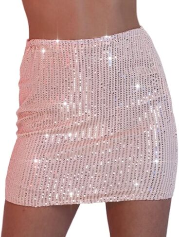 Edary Women Sequin Mini Skirts Bodycon Hip Wrap Skirt Sparkble Stretchy Skirts Party Night Out Club Short Skirt in Saudi Arabia