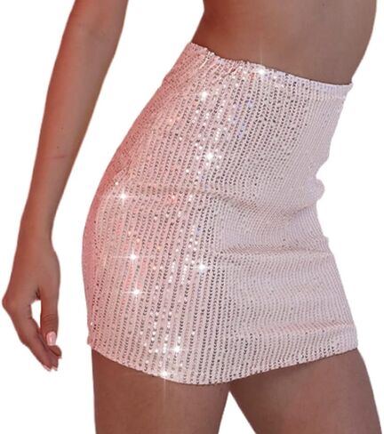 Edary Women Sequin Mini Skirts Bodycon Hip Wrap Skirt Sparkble Stretchy Skirts Party Night Out Club Short Skirt in Saudi Arabia