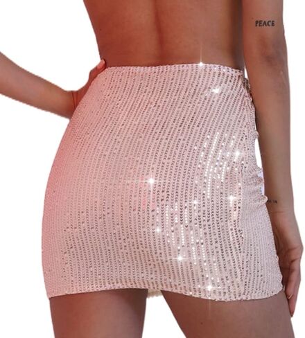 Edary Women Sequin Mini Skirts Bodycon Hip Wrap Skirt Sparkble Stretchy Skirts Party Night Out Club Short Skirt in Saudi Arabia