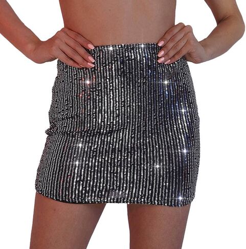 Edary Women Sequin Mini Skirts Bodycon Hip Wrap Skirt Sparkble Stretchy Skirts Party Night Out Club Short Skirt in Saudi Arabia