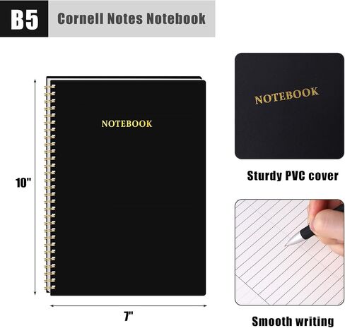 Cornell Notes Notebook, College Ruled Spiral Notebook B5 Hardcover Notebook for Note Taking Office School Black in Saudi Arabia