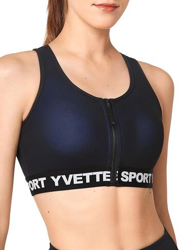 حمالة صدر رياضية من Yvette للنساء ذات دعم عالٍ وتأثير كبير وصدر متسابق وسحاب أمامي وصدرية رياضية للجري والتمرين in Saudi Arabia