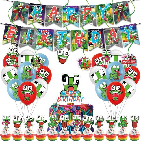 38-Piece Cartoon Theme Birthday Party Decorations Set - Includes Banner, Cake Topper, Cupcake Toppers, Balloons, and Swirls in Saudi Arabia