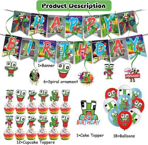 38-Piece Cartoon Theme Birthday Party Decorations Set - Includes Banner, Cake Topper, Cupcake Toppers, Balloons, and Swirls in Saudi Arabia