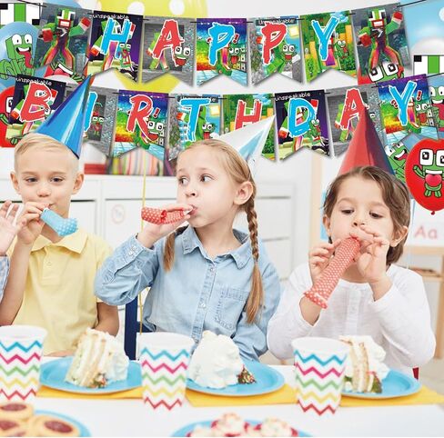 38-Piece Cartoon Theme Birthday Party Decorations Set - Includes Banner, Cake Topper, Cupcake Toppers, Balloons, and Swirls in Saudi Arabia