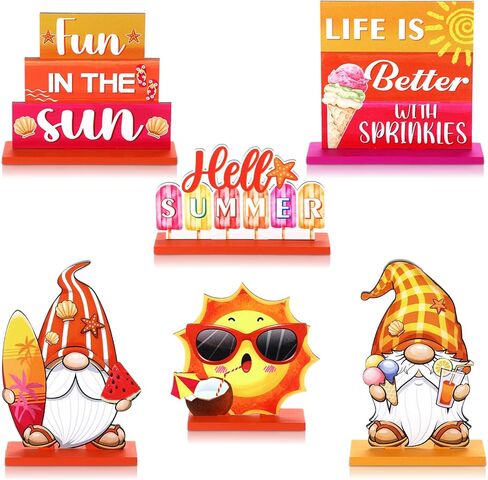 Blulu 6 Pcs Hello Summer Decor Summer Table Centerpieces Beach Decorations for Home Wooden Summer Sign Summer Wood Blocks Sign Home Decoration Tropical Hawaii Tiered Tray Decor for Kitchen Shelf in Saudi Arabia
