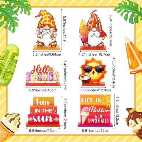Blulu 6 Pcs Hello Summer Decor Summer Table Centerpieces Beach Decorations for Home Wooden Summer Sign Summer Wood Blocks Sign Home Decoration Tropical Hawaii Tiered Tray Decor for Kitchen Shelf in Saudi Arabia