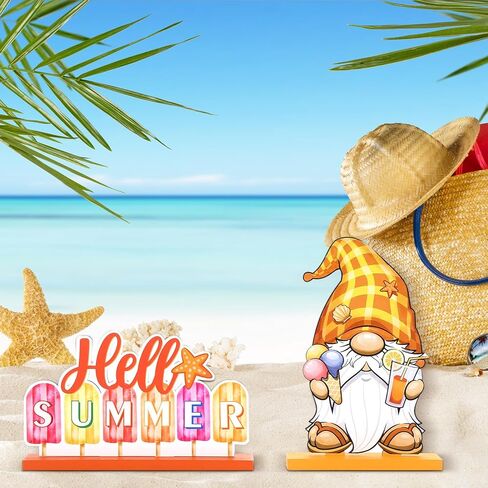 Blulu 6 Pcs Hello Summer Decor Summer Table Centerpieces Beach Decorations for Home Wooden Summer Sign Summer Wood Blocks Sign Home Decoration Tropical Hawaii Tiered Tray Decor for Kitchen Shelf in Saudi Arabia