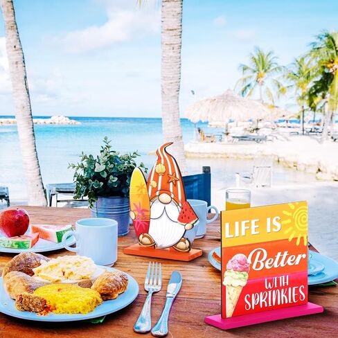 Blulu 6 Pcs Hello Summer Decor Summer Table Centerpieces Beach Decorations for Home Wooden Summer Sign Summer Wood Blocks Sign Home Decoration Tropical Hawaii Tiered Tray Decor for Kitchen Shelf in Saudi Arabia