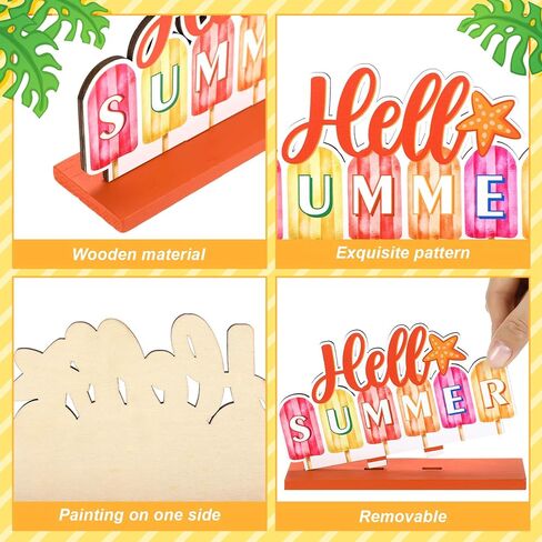Blulu 6 Pcs Hello Summer Decor Summer Table Centerpieces Beach Decorations for Home Wooden Summer Sign Summer Wood Blocks Sign Home Decoration Tropical Hawaii Tiered Tray Decor for Kitchen Shelf in Saudi Arabia