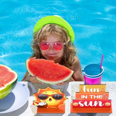Blulu 6 Pcs Hello Summer Decor Summer Table Centerpieces Beach Decorations for Home Wooden Summer Sign Summer Wood Blocks Sign Home Decoration Tropical Hawaii Tiered Tray Decor for Kitchen Shelf in Saudi Arabia