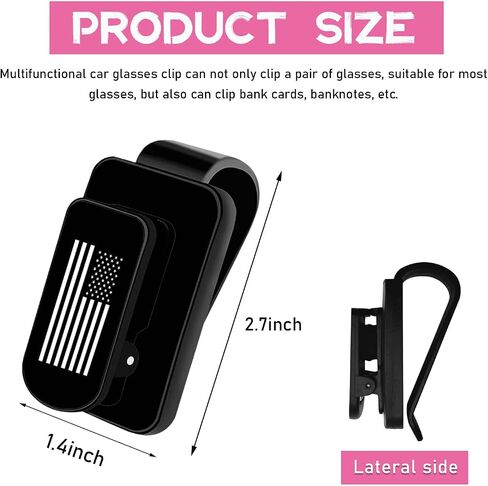 Sunglasses Holder for Car Sun Visor, US Flag Metal Auto Eyeglass Hanger Clip, Multi-Function Ticket Card Clip Eyeglasses Mount, Truck Car Accessories for Men Women (Black) in Saudi Arabia