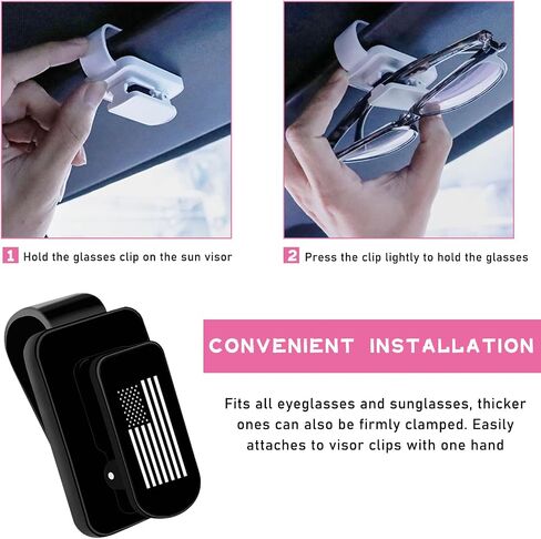 Sunglasses Holder for Car Sun Visor, US Flag Metal Auto Eyeglass Hanger Clip, Multi-Function Ticket Card Clip Eyeglasses Mount, Truck Car Accessories for Men Women (Black) in Saudi Arabia