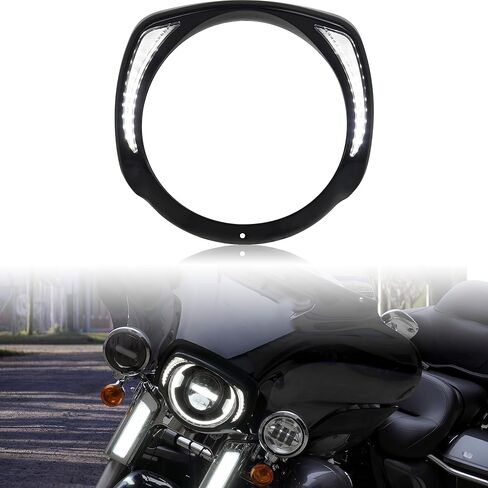 Headlights Bezel Ring w/LED DRL for Harley Touring, Black Headlight Bezel Clip Front Lamps Trim Ring for Harley Street Glide Ultra Limited 2014-2022 Headlamp Accessories in Saudi Arabia