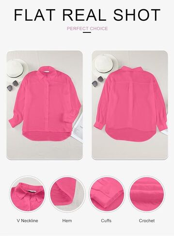 Astylish Women Button-Down Shirts V-Neck Elegant Blouse Long Sleeve Basic Top in Kuwait