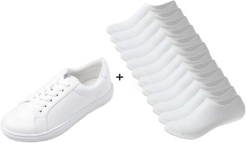 حذاء رياضي FEVERSOLE أبيض برباط من البولي يوريثان مقاس 8.5 متر مع جوارب بيضاء بدون عرض 6 أزواج in Kuwait