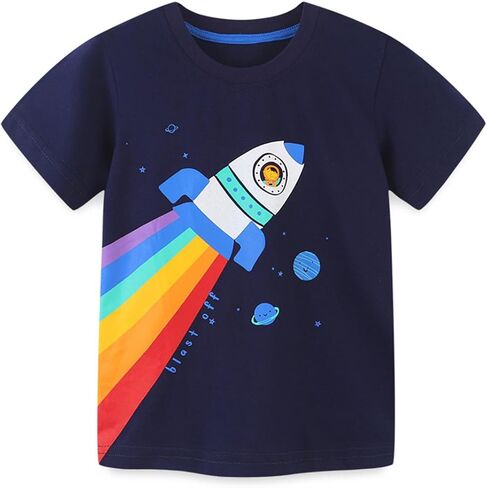 Warmbaby Rock T Shirt for Toddler Boys Kids Short Sleeve Shirts Spaceship Navy in Saudi Arabia